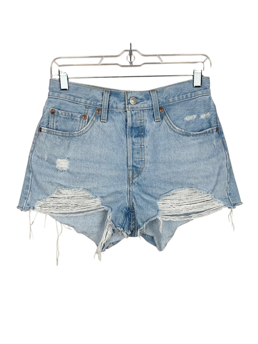 Levis 501 Cut Off Jean Shorts Light Wash Denim Distressed High Rise Women's 27